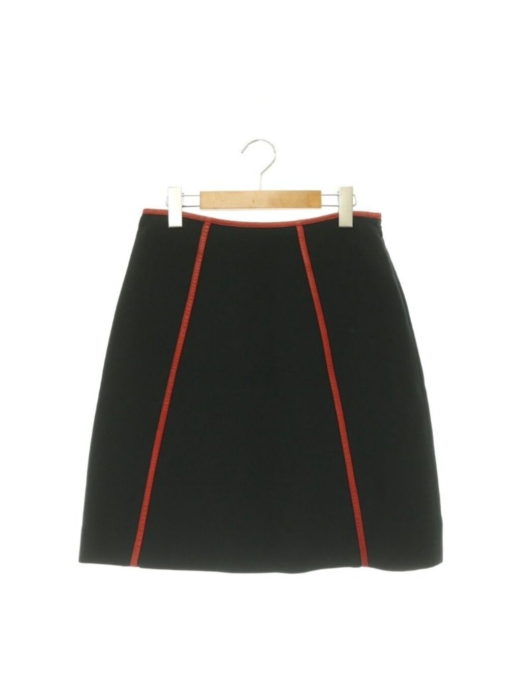 Prada Leather Piping Skirt Trapezoid Knee-length Black 40